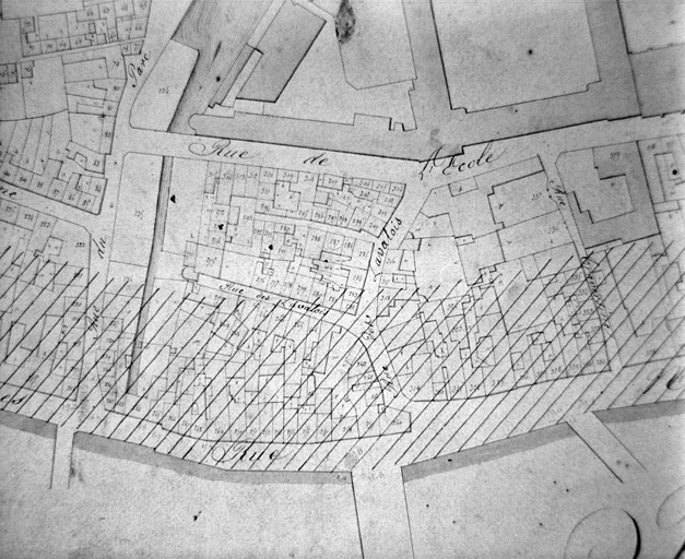 Le quartier de la rue des Lavallois, partie ouest, extrait du plan cadastral de 1823, section A.