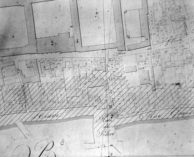 Le quartier de la place du Pilori (actuellement place Henri-IV), extrait du plan cadastral de 1823, section A.