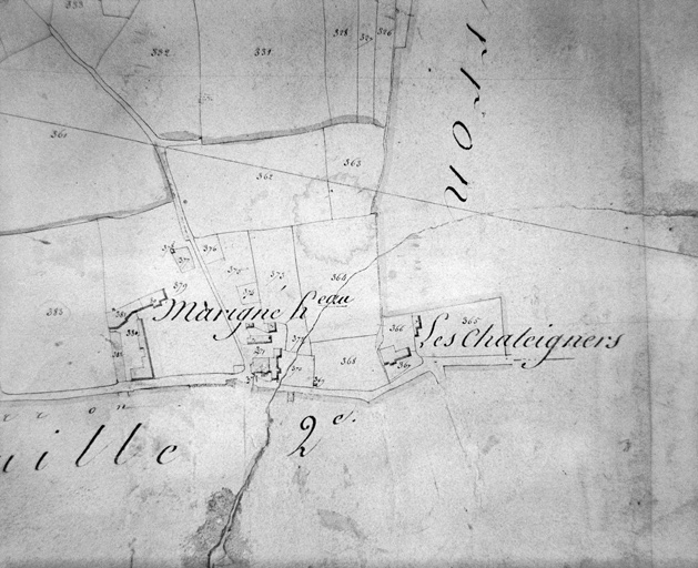 Extrait du plan cadastral de 1824, section A 2, n° 377-382, éch. 1:2500.