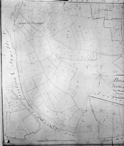 Extrait du plan cadastral de 1828, section B3, n° 887 à 895, éch. = 1/4000e