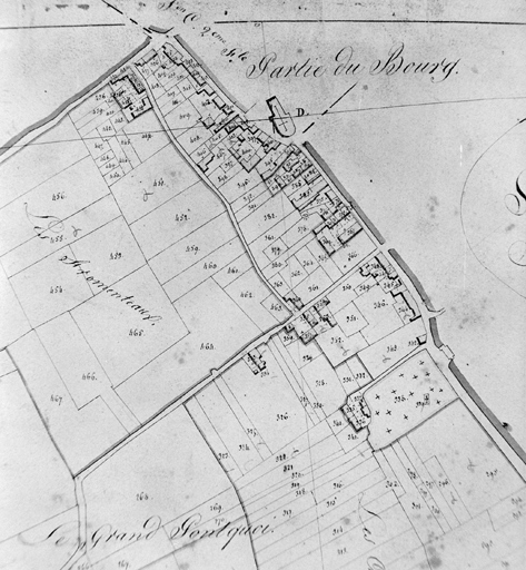 Partie sud du village, extrait du plan cadastral de 1824, section B1.