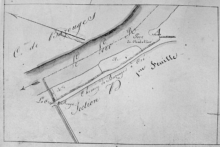 Le port du Chatelie, erxtrait du plan cadastral de 1824, section A 1, éch. = 1/2000e