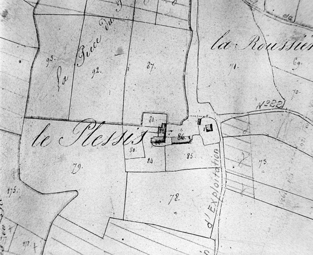 Le Plessis, extrait du plan cadastral de 1824, section C 1, n° 82-83, 86