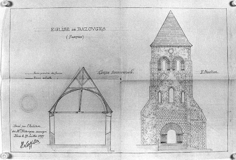 'Eglise de Bazouges, coupe transversale'.