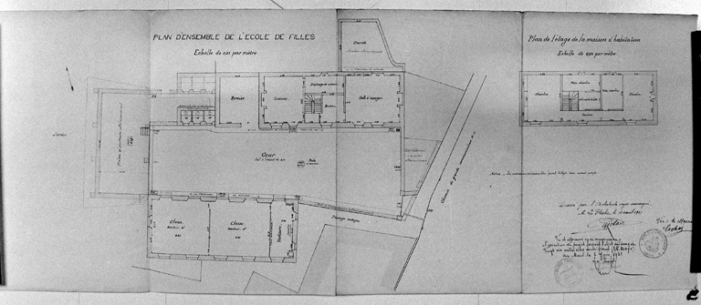 'Plan d'ensemble de l'école des filles et de la maison d'habitation'.