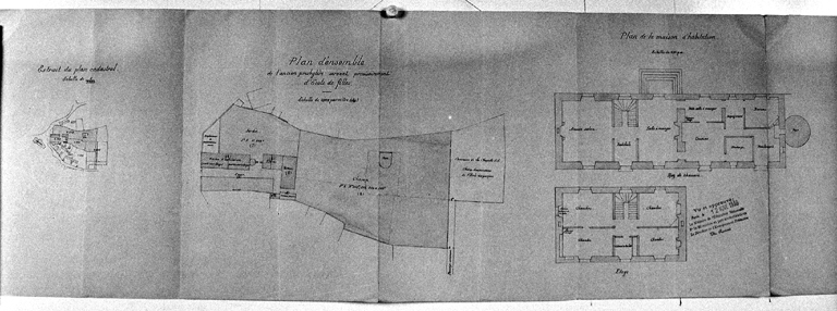 'Plan d'ensemble de l'ancien presbytère servant provisoirement d'école de filles'.