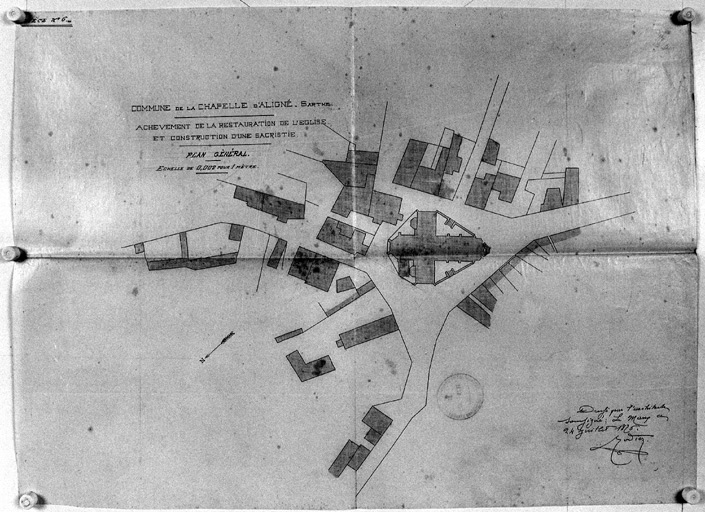 'Achèvement de la restauration de l'église et construction d'une sacristie. Plan général'.
