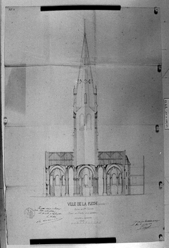 'Projet de flèche et d'absides, coupe en travers'.