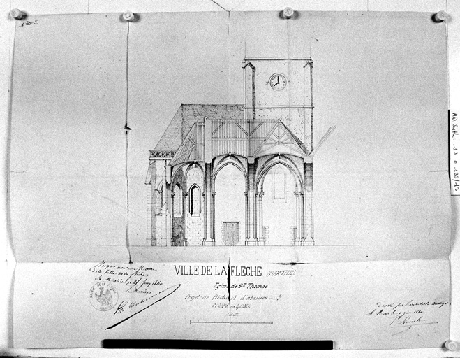 'Projet d'absides et de flèche, coupe en travers'.