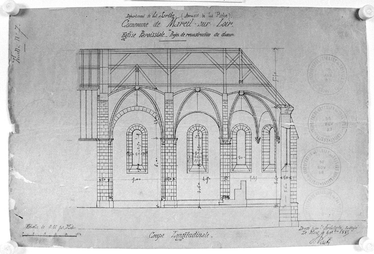 'Projet de reconstruction du choeur, coupe longitudinale'.