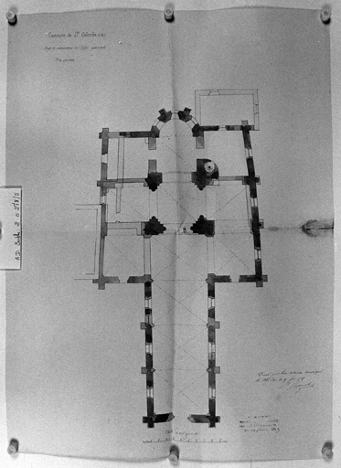 'Projet de restauration de l'église paroissiale. Plan par terre', lavis, par Paul Lemesle, 1858