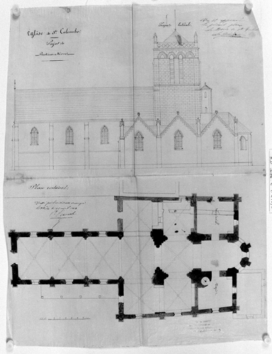 'Restauration', élévation nord, 'plan restauré'.