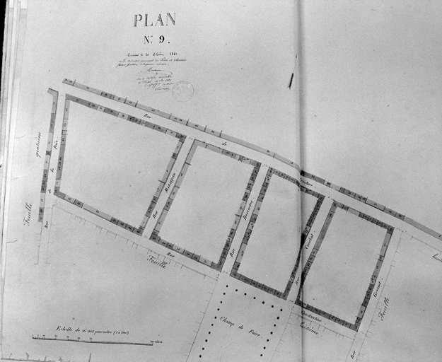 'Plan général des alignements de La Flèche', plan 9, partie nord du lotissement du parc des Dames, lavis, par Monternier, 1861