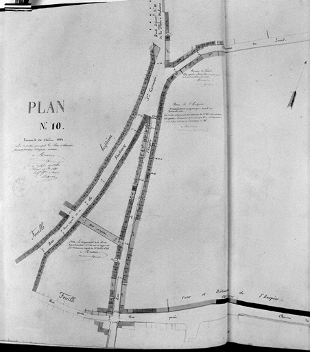 'Plan général des alignements de La Flèche', plan 10, le quartier du faubourg Saint-Germain, lavis, par Monternier, 1861