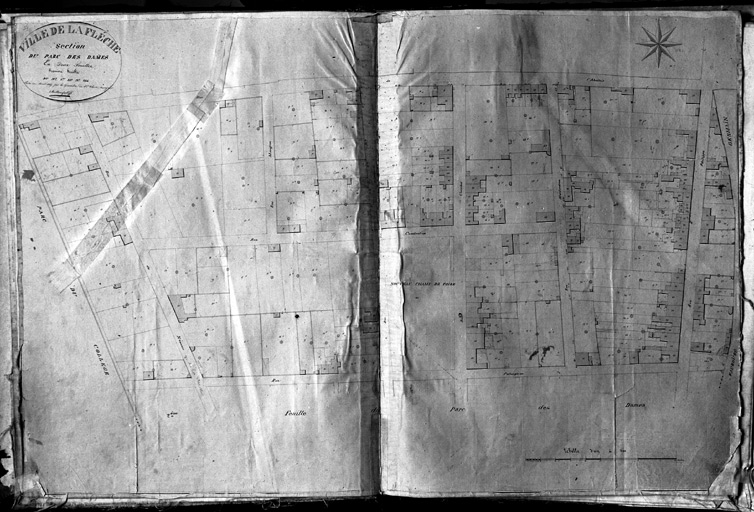 La ville, quartier du Parc des Dames, partie nord, extrait du plan cadastral de 1845, section 1 du 'Parc des Dames'.