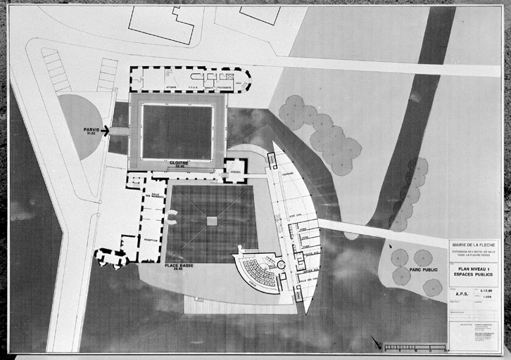 'Extension de l'Hôtel-de-Ville, plan niveau 1, espaces publics'.