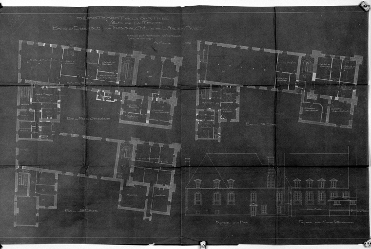 Plans du rez-de-chaussée, du premier et du deuxième étages, façade sur rue, façade sur cour du bâtiment nord.