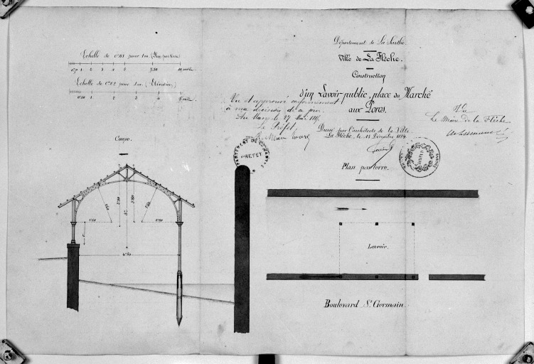 Plan et coups du lavoir boulevard Jean-Moulin.