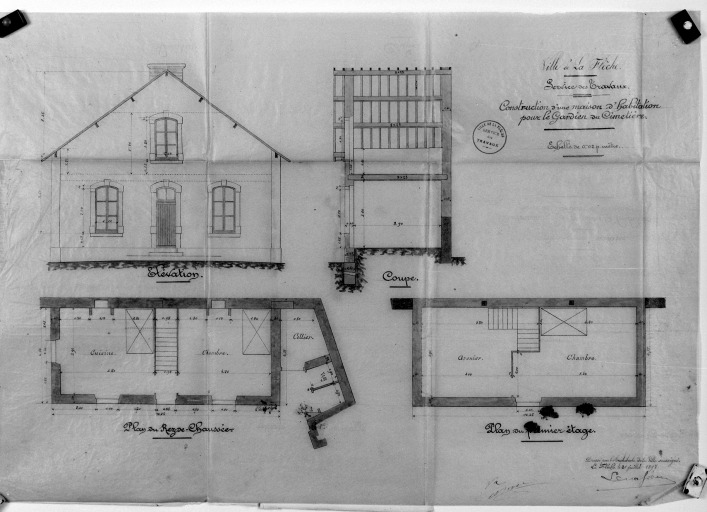 'Construction d'une maison d'habitation pour le gardien du cimetière', plans, coupes.