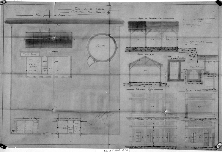 'Construction d'une usine à gaz, plans et coupes'.