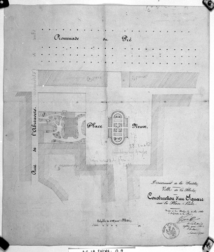 'Construction d'un square sur la Place Neuve' (actuelle place de la Libération), plan de masse.