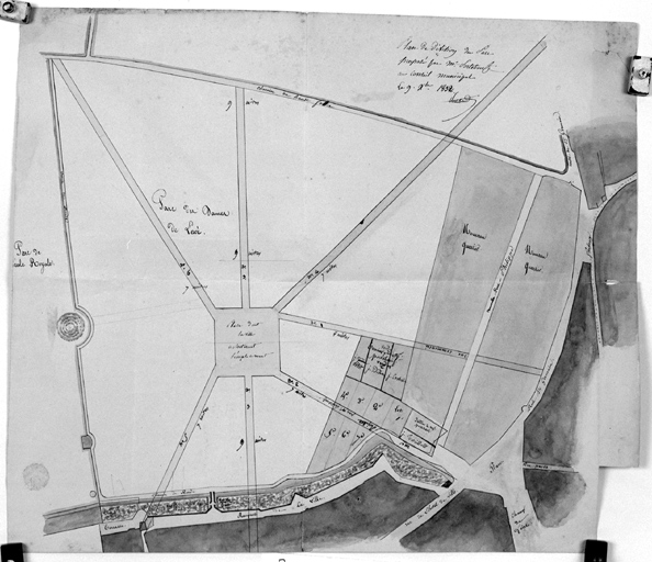 'Plan de division du Parc (ancien parc des Dames) proposé par M. Porteboeuf au conseil municipal'.