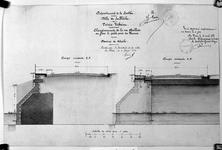 'Elargissement de la rue Grollier en face le petit pont des Carmes, dessins de détails'.