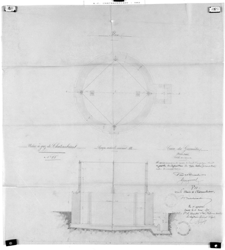 'Cuve de gazomètre', deuxième projet, plan, coupe.