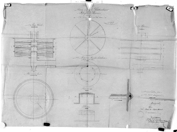 'Réfrigérant-laveur', plans, coupes.