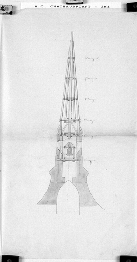 Coupe du clocher de l'ancienne église.