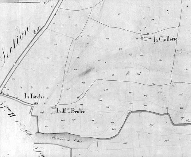La Torche, la Maison-Brûlée, la Caillerie, extrait du plan cadastral de 1832, section B 3
