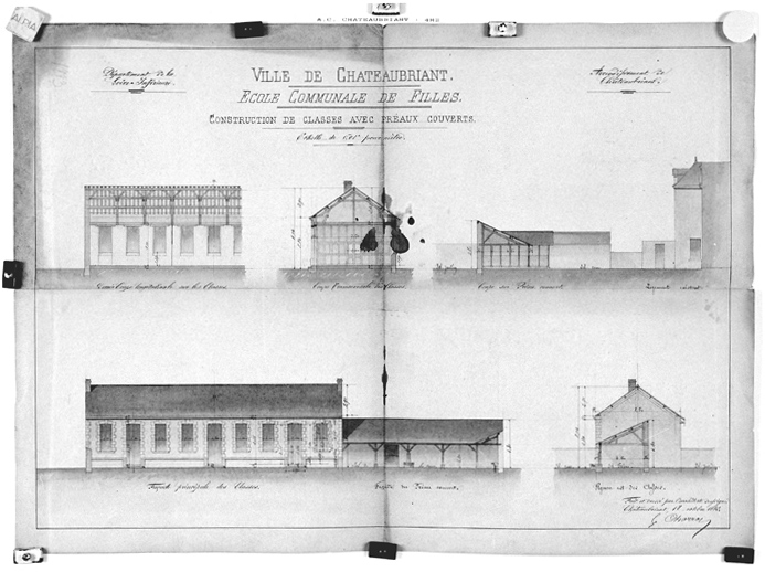 Ecole rue Marcel-Viaud, 'construction de classes avec préaux couverts'.
