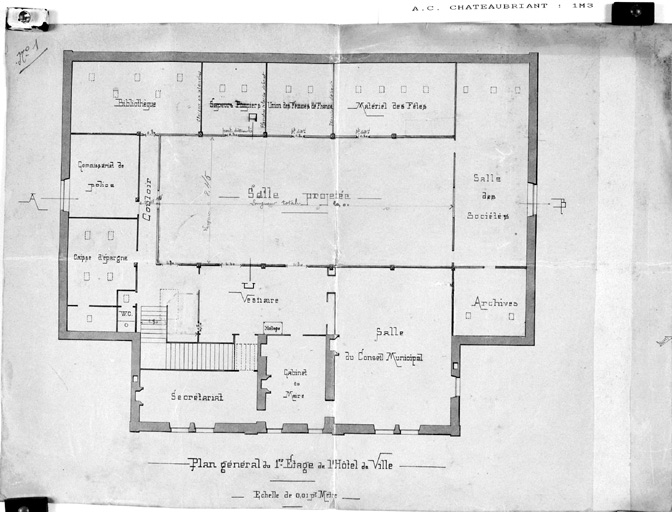 Projet de salle de réunions, 'plan général du premier étage'.