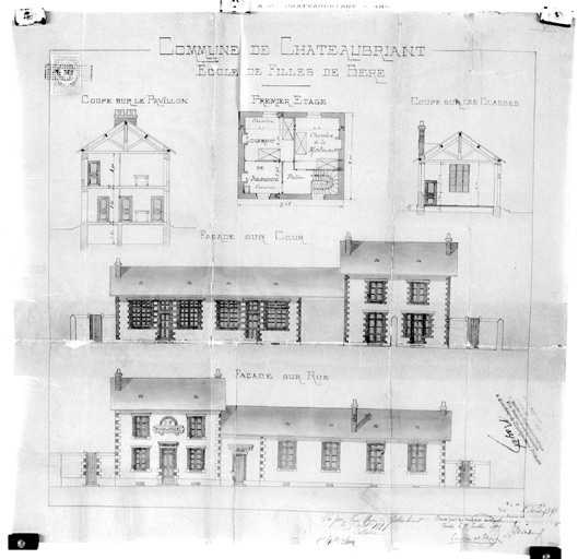 Ecole rue Annie-Gaultier-Grosdoy, élévation, plan, coupes.