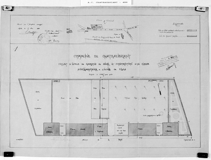 Ecole rue Annie-Gaultier-Grosdoy, projet d'école de garçons et construction d'une classe supplémentaire à l'école de filles, plan d'ensemble.