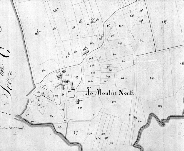 Le Moulin-Neuf, extrait du plan cadastral de 1832, section G 2