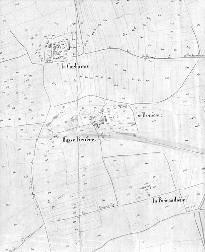 La Corbinais, la Bruère, la Basse-Bruère, la Bricaudière, extrait du plan cadastral de 1832, section G 3