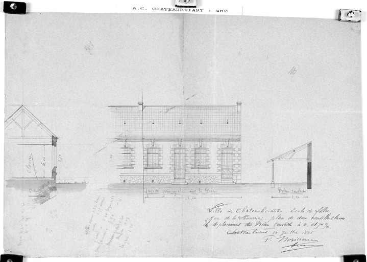 Ecole rue Marcel-Viaud, élévation, coupes.