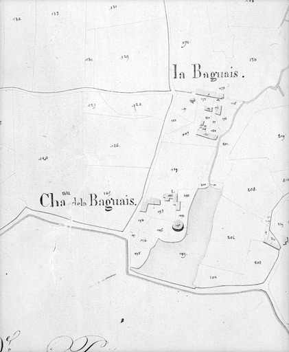 La Baguais, extrait du plan cadastral de 1832, section A 1, n° 192-193, éch. 1:2000e.