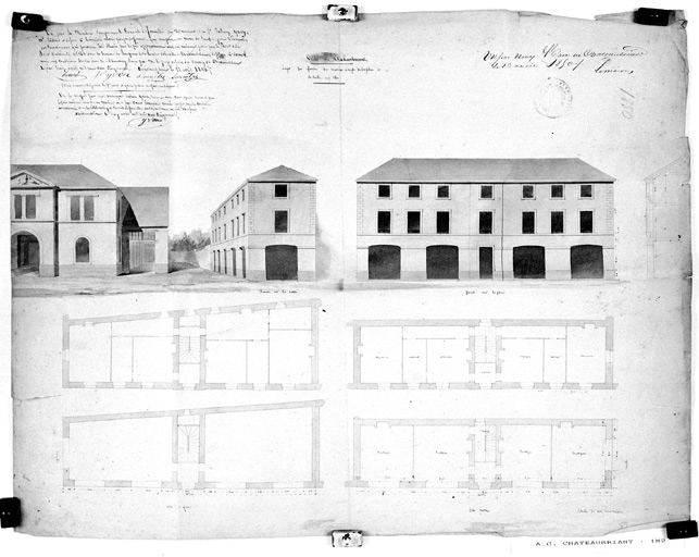 'Projet de façade des maisons d'angle de la place de la Halle-aux-Blés', actuelle rue du Onze-novembre.