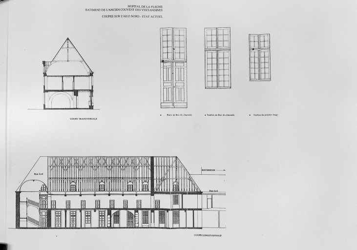 'Bâtiment de l'ancien couvent des Visitandines, coupes sur l'aile nord, état actuel'.