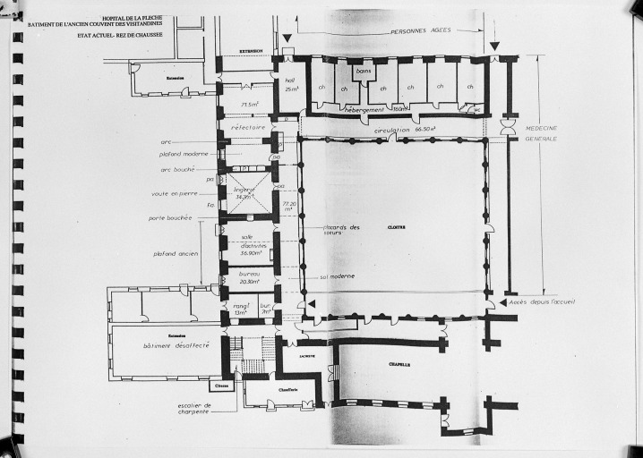 'Bâtiment de l'ancien couvent des Visitandines, état actuel, rez-de-chaussée'.