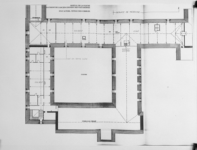 'Bâtiment de l'ancien couvent des Visitandines, état actuel, niveau des combles'.