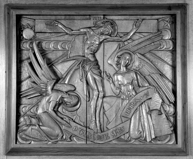 Ensemble de 4 bas-reliefs : Annonciation, Adoration des bergers, Crucifixion, Déploration