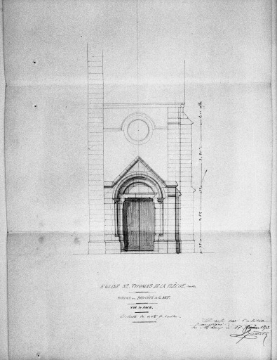 'Porche au bas coté de la nef', vue de face, dessin, par Ernest Rodier, 1873