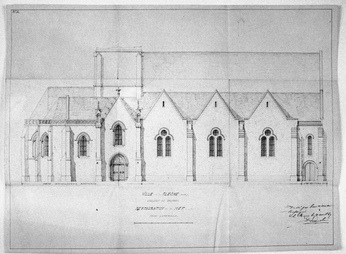 'Projet de restauration de la nef', élévation nord, dessin, par Paul Lemesle, 1862