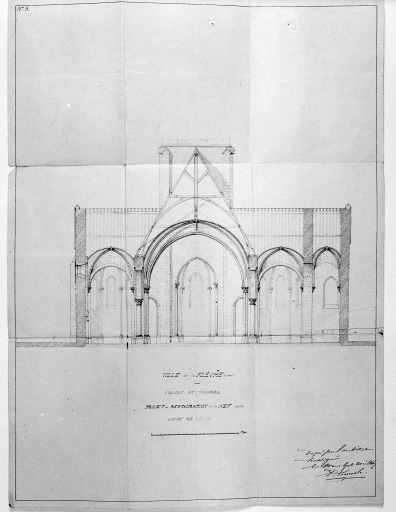 'Projet de restauration de la nef', coupe transversale, dessin, par Paul Lemesle, 1862