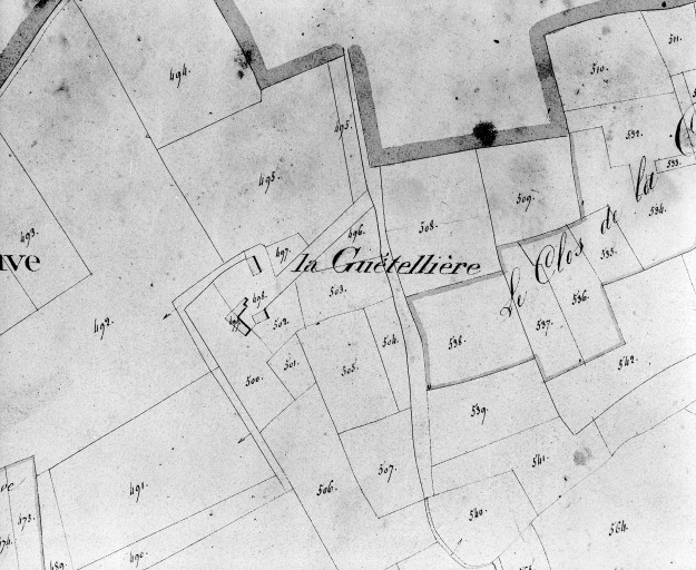 Extrait du plan cadastral de 1826, section H3, n° 498-499, éch. 1:2800e.