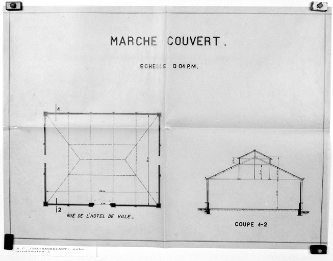 Plan de la toiture, coupe.