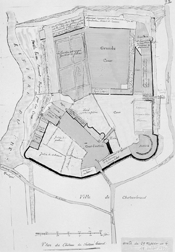 'Plan du château de Châteaubriand', d'après un plan de 1796 (AD, Loire-Atlantique : Q 67).